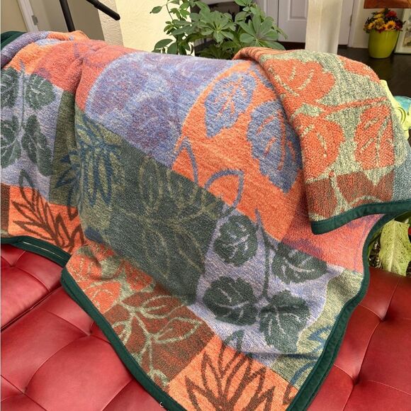 Rare 1990 Biederlack Cotton blend Reversible Blanket VTG Floral Leaves pattern - Picture 7 of 14